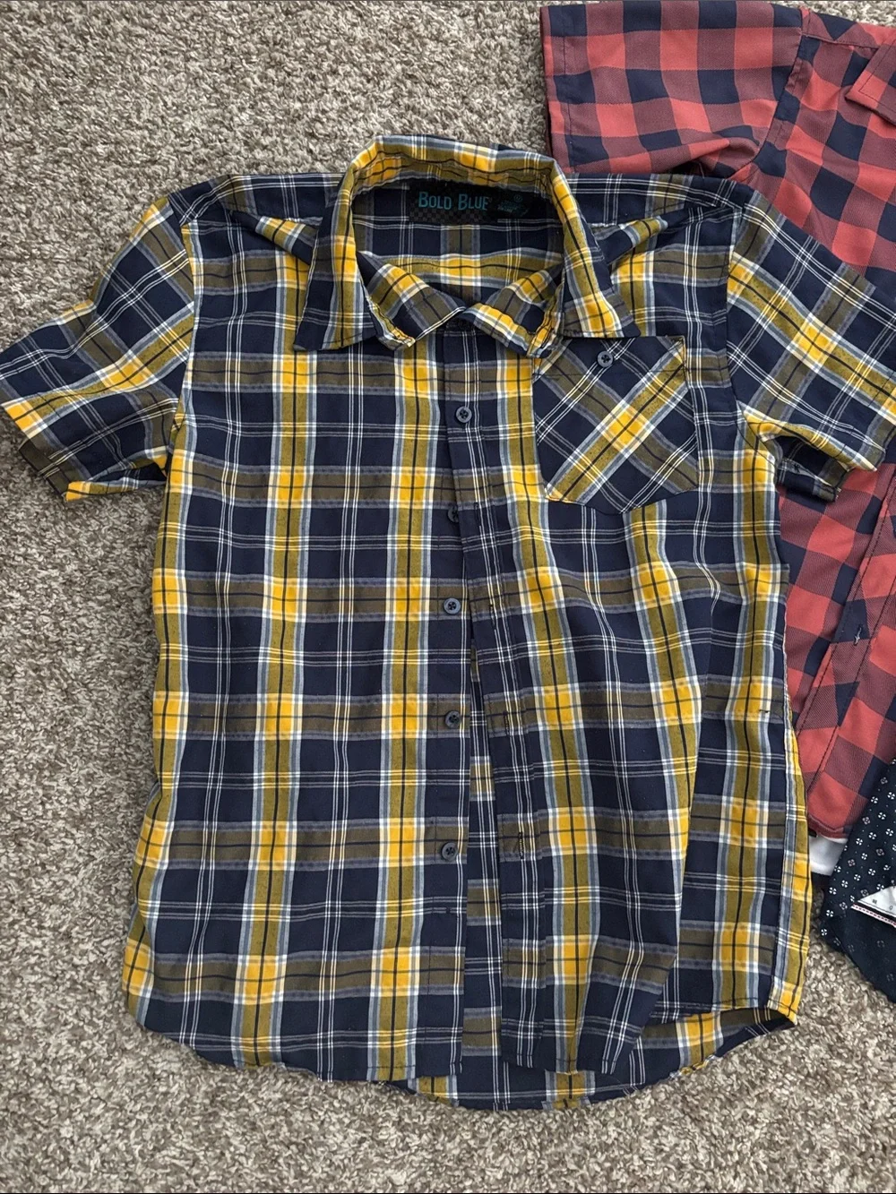 Boys Short-Sleeve Shirts Bundle - Navy Dot, Red Plaid, Yellow Plaid medium 10-12
